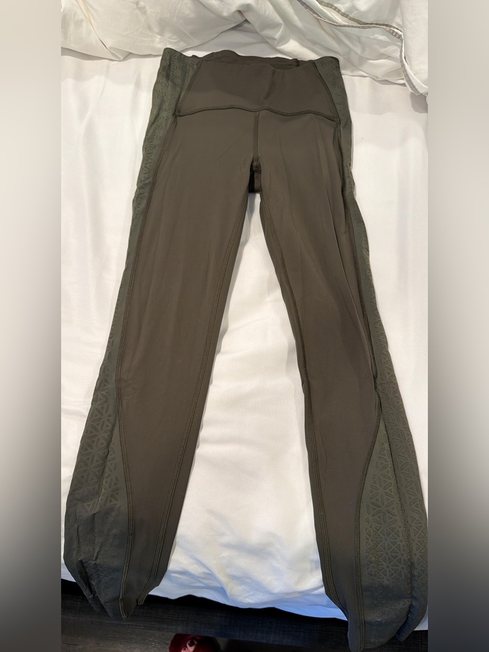 Olive Green Athletic Leggings with Textured Side Panels lululemon